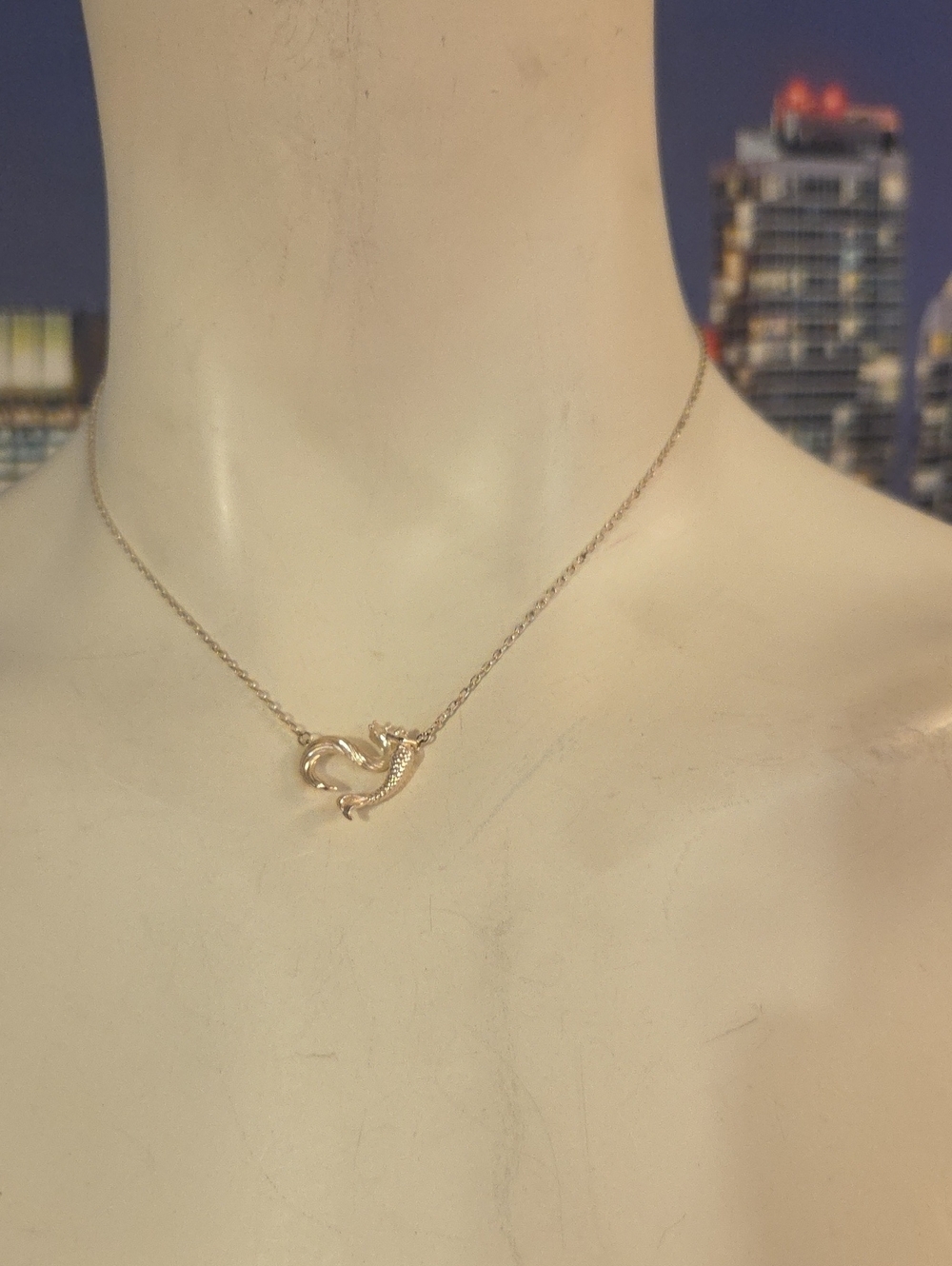 Dainty Mermaid Tail Necklace – Cute Gold Tone Summer Beach Jewelry[1493].